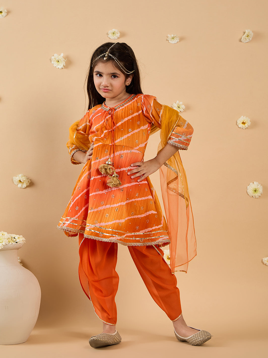 Pspeaches Girls Kurta & Dhoti with Dupatta Set