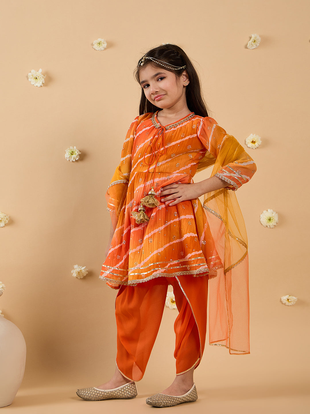 Pspeaches Girls Kurta & Dhoti with Dupatta Set