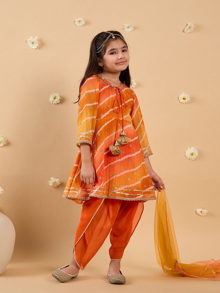 Pspeaches Girls Kurta & Dhoti with Dupatta Set
