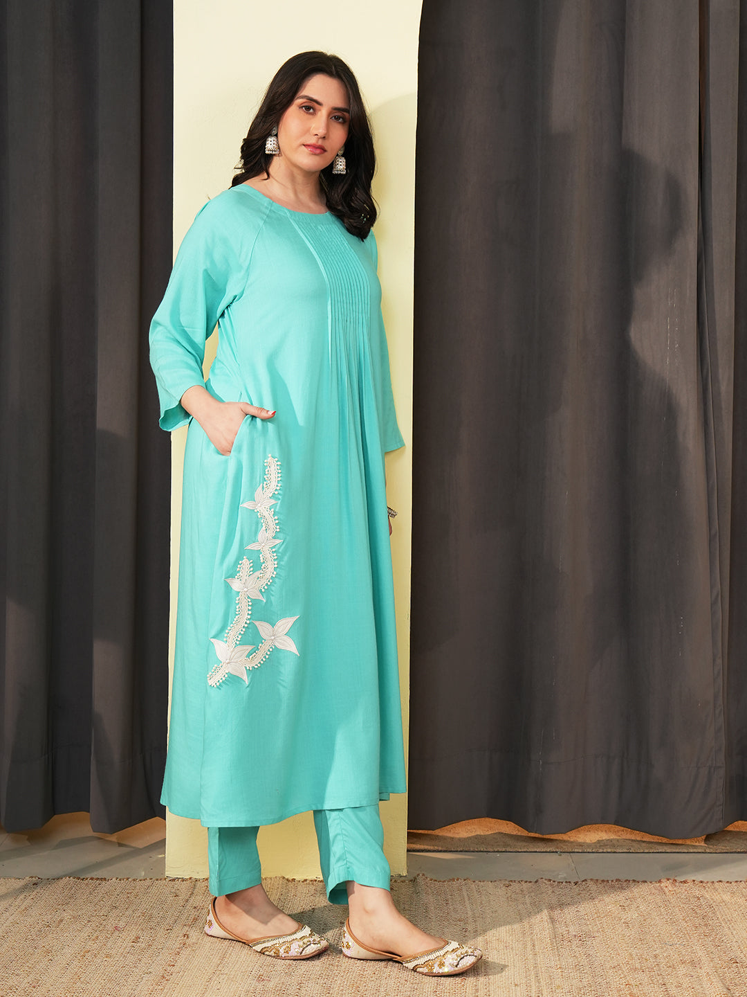 Aqua Blue Lace Embroidered Co-ord Set
