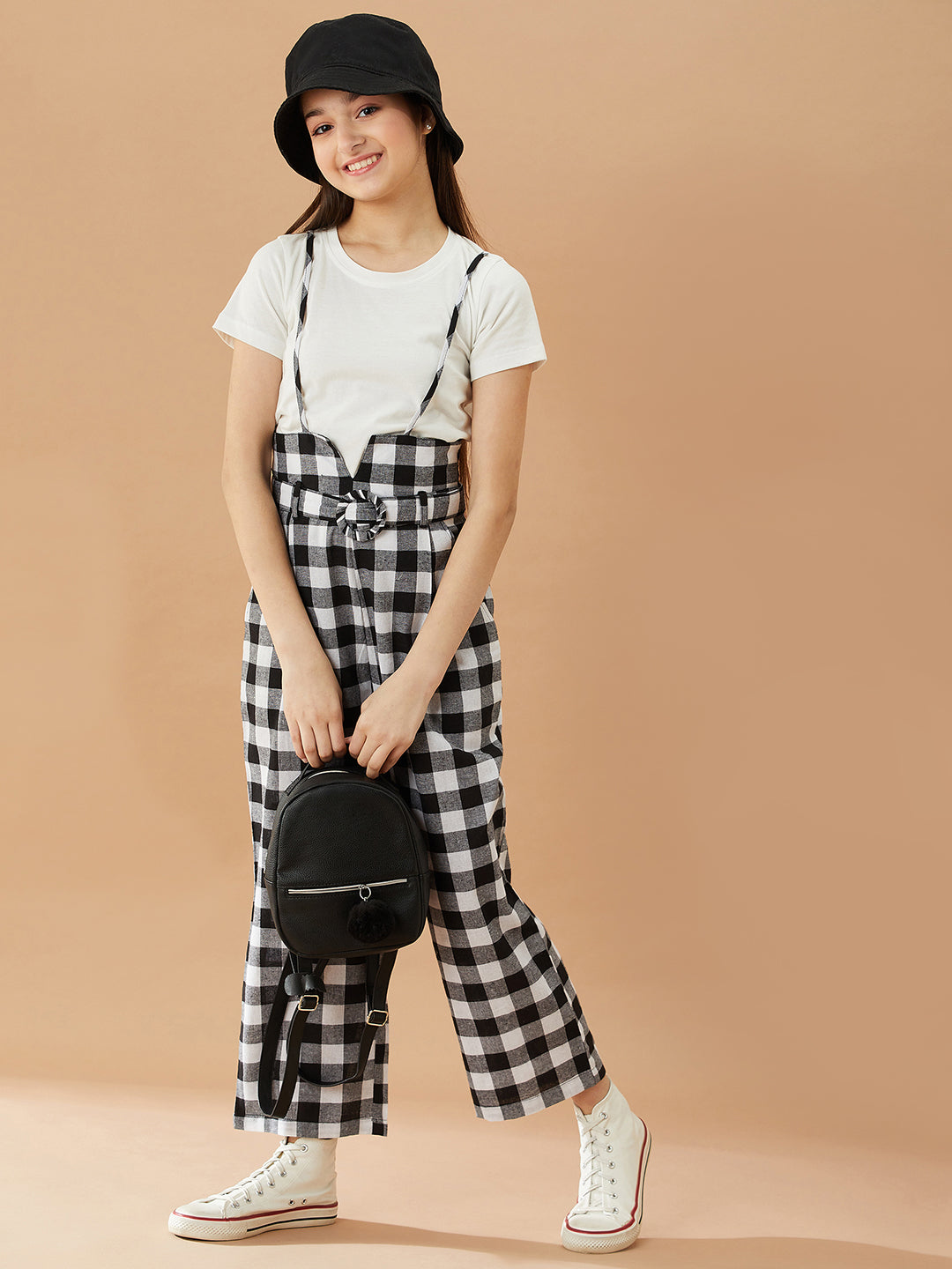Girls T-Shirt With Trousers (s-blackcheck)