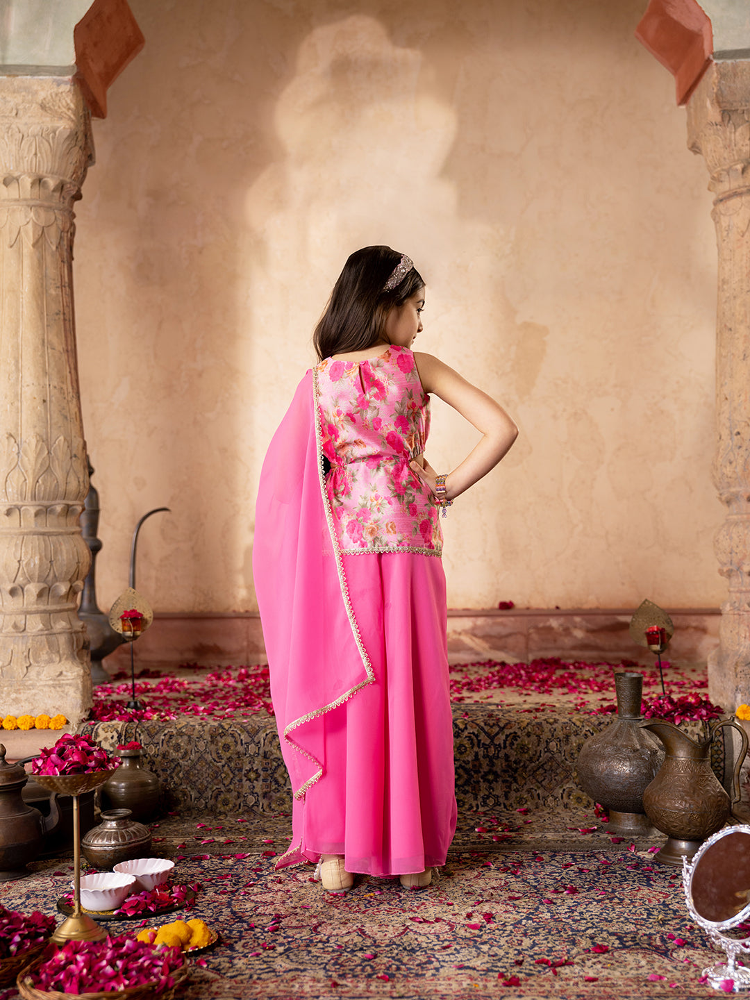 3-Piece Dupion Top, Palazzo & Dupatta Set (IW25009106)