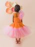 Orange & Pink Colourblocked Net Maxi Dress (D-ORANGEFUSH)