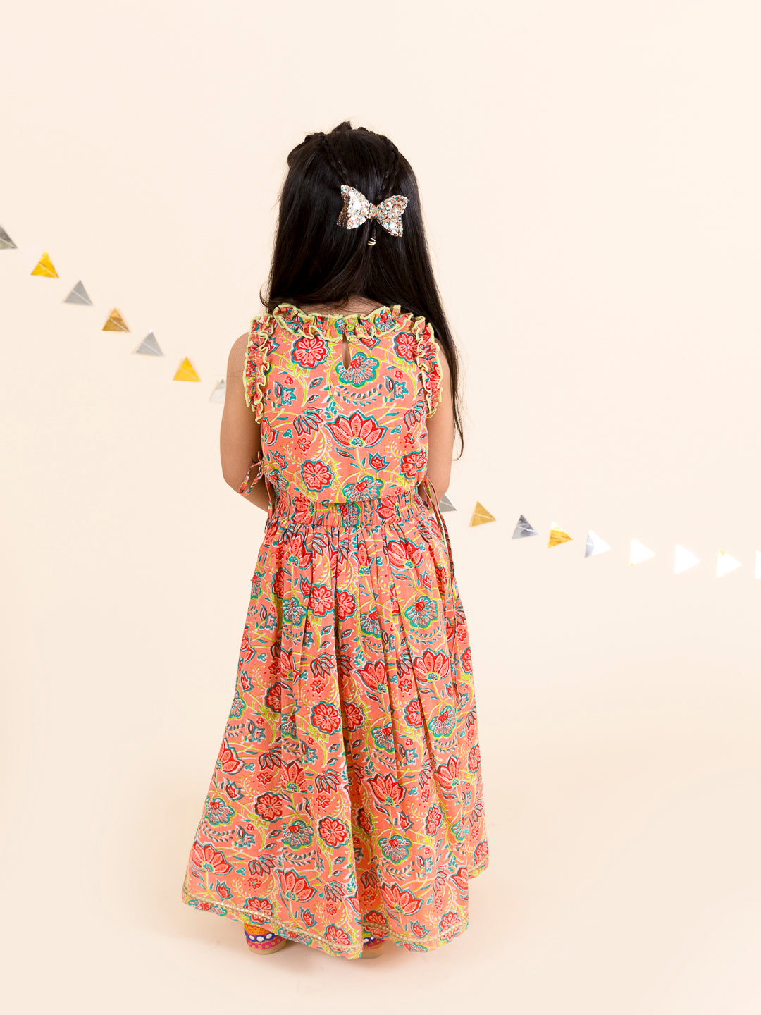 Pspeaches Girls Coral Floral Printed Cotton Flared Lehenga With Choli ( SKU-L-Coralfrill )