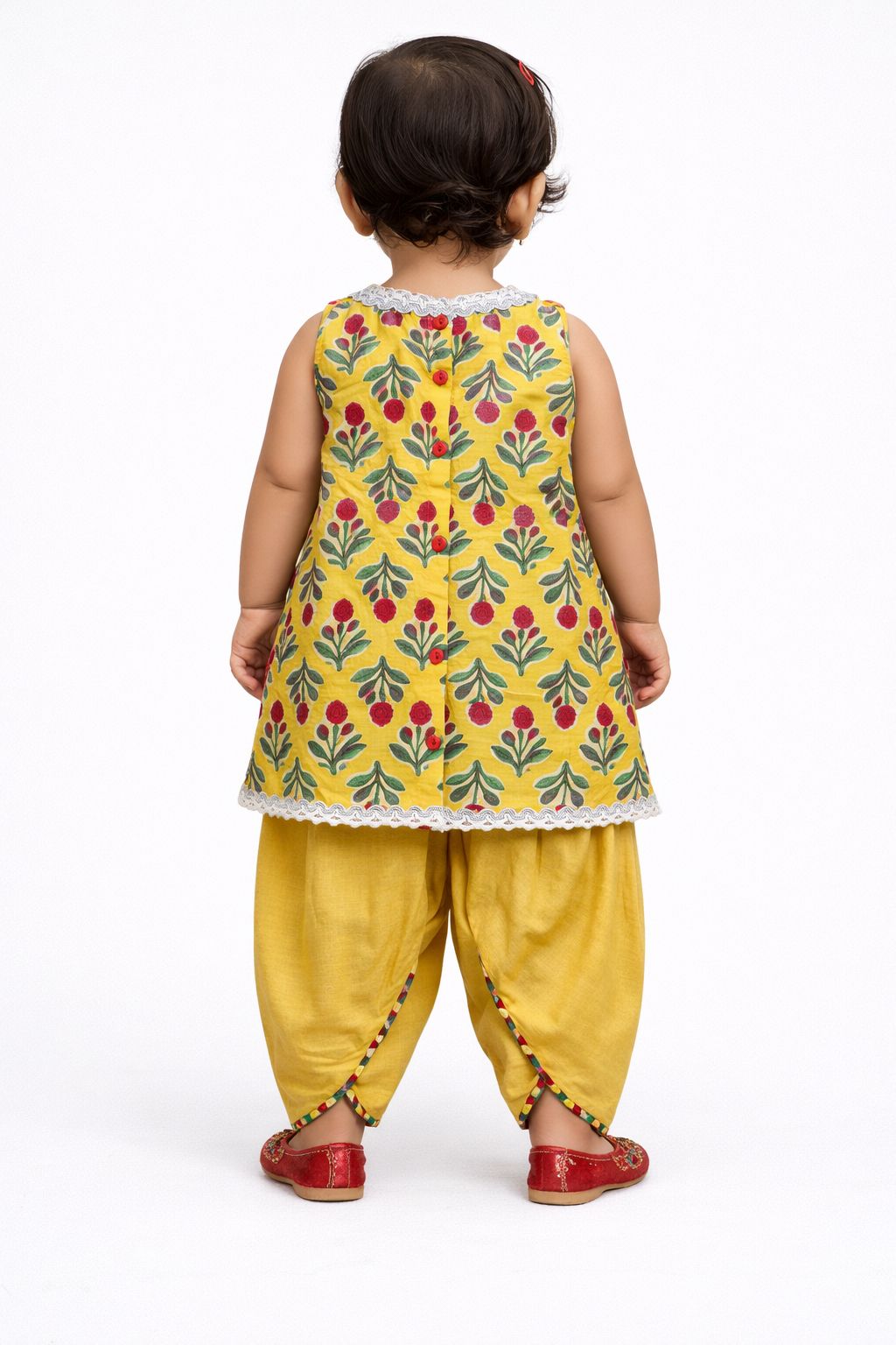 Pspeaches Baby Girls Yellow Ethnic Booti Print Cotton A-Line Kurta With Dhoti Pant Set ( Sku-Ing-Yellowbooti )