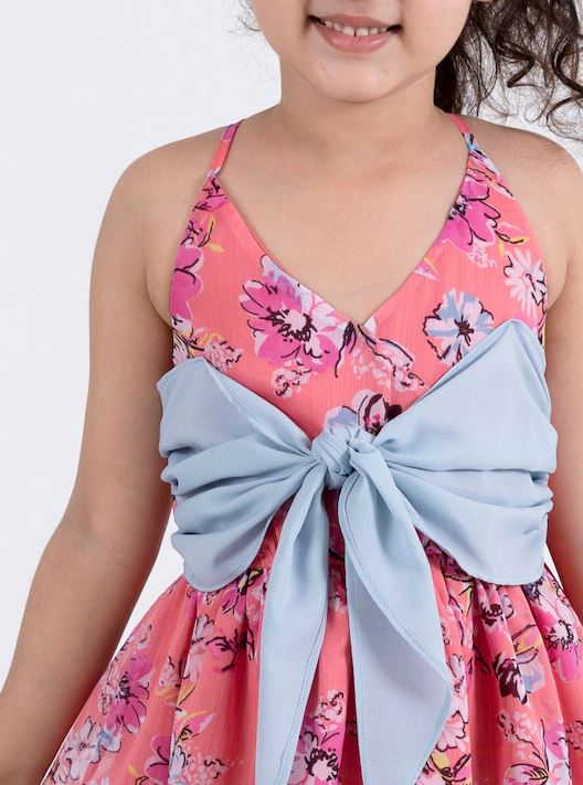 Pspeaches Coral Floral Chiffon Dress (D-CORAL CHIFFON)