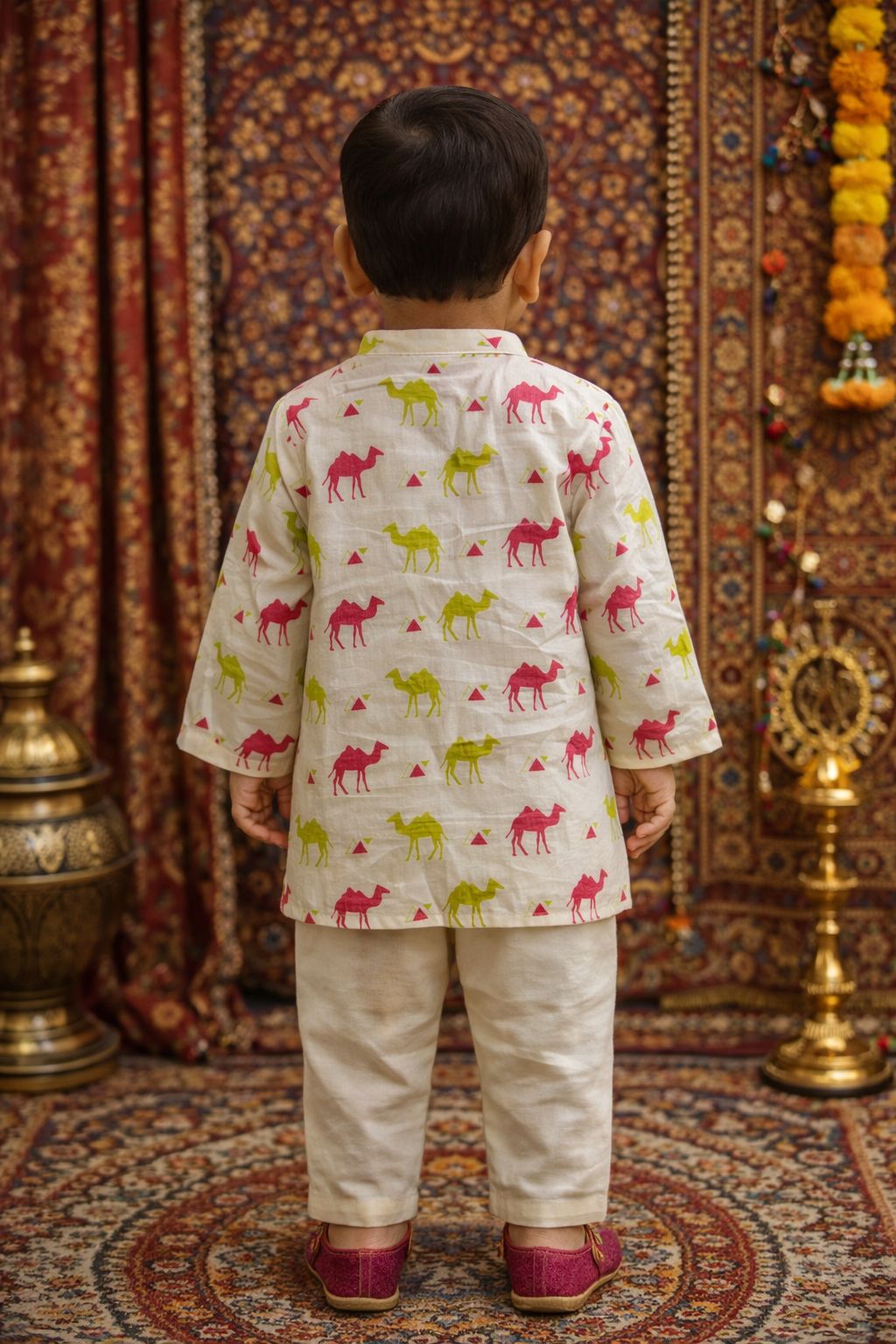 Pspeaches Baby Boys Beige Ethnic Animal Print Cotton Straight Fit Kurta With Pyjama Set ( Sku-Inb-Camel )