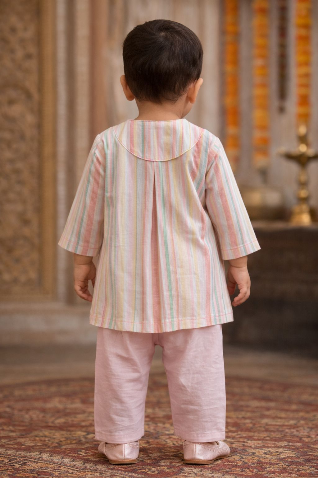 Pspeaches Baby Boys Multi Ethnic Stripe Cotton Straight Fit Kurta With Pyjama Set ( Sku-Inb-Lurexstripes )