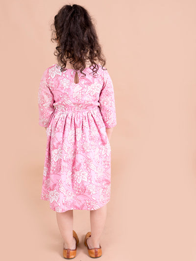 Pspeaches Pink Floral Printed Pure Cotton Dress (IW-PINK FLORAL)
