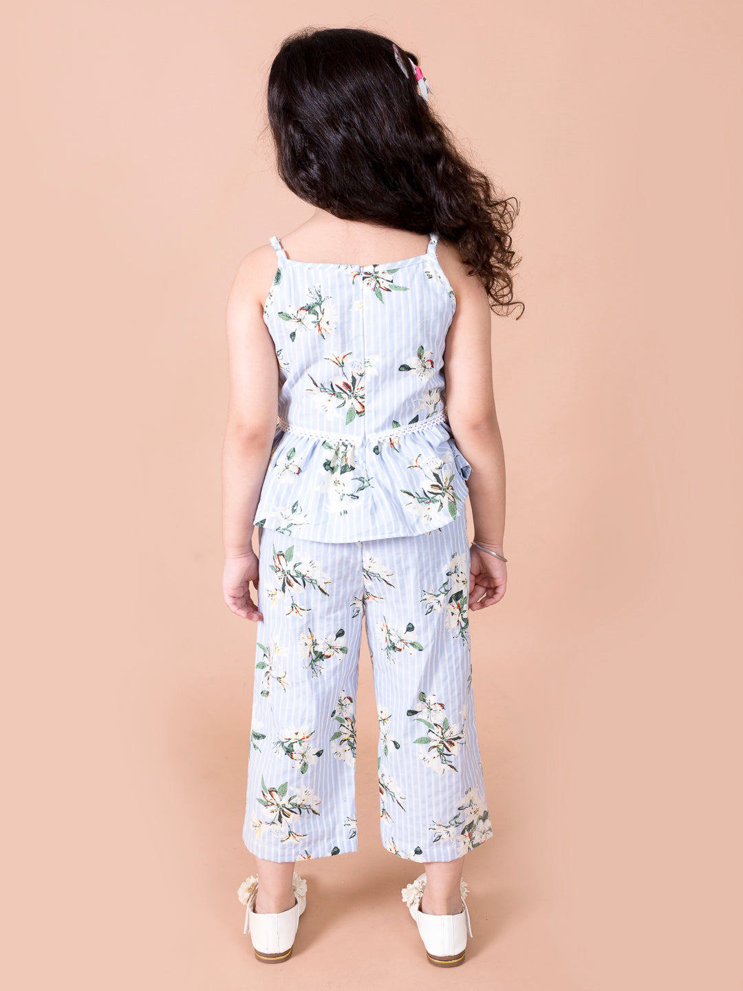 Pspeaches Girls Blue Floral Printed Top With Trousers (S-FLORAL LILY)