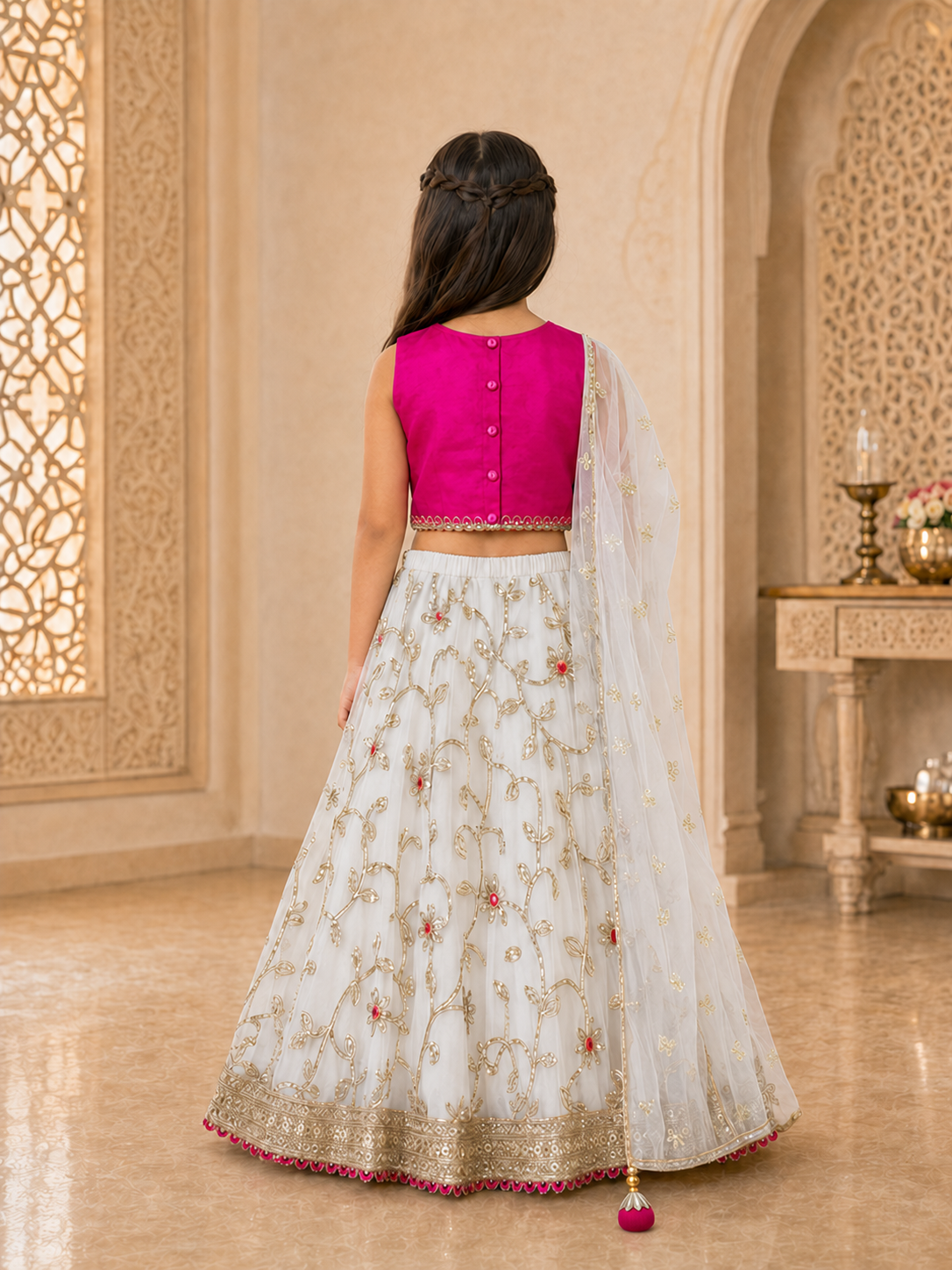 Girls Embroidered Fitted Lehenga Choli With Dupatta (L-MAGTAFFETA)
