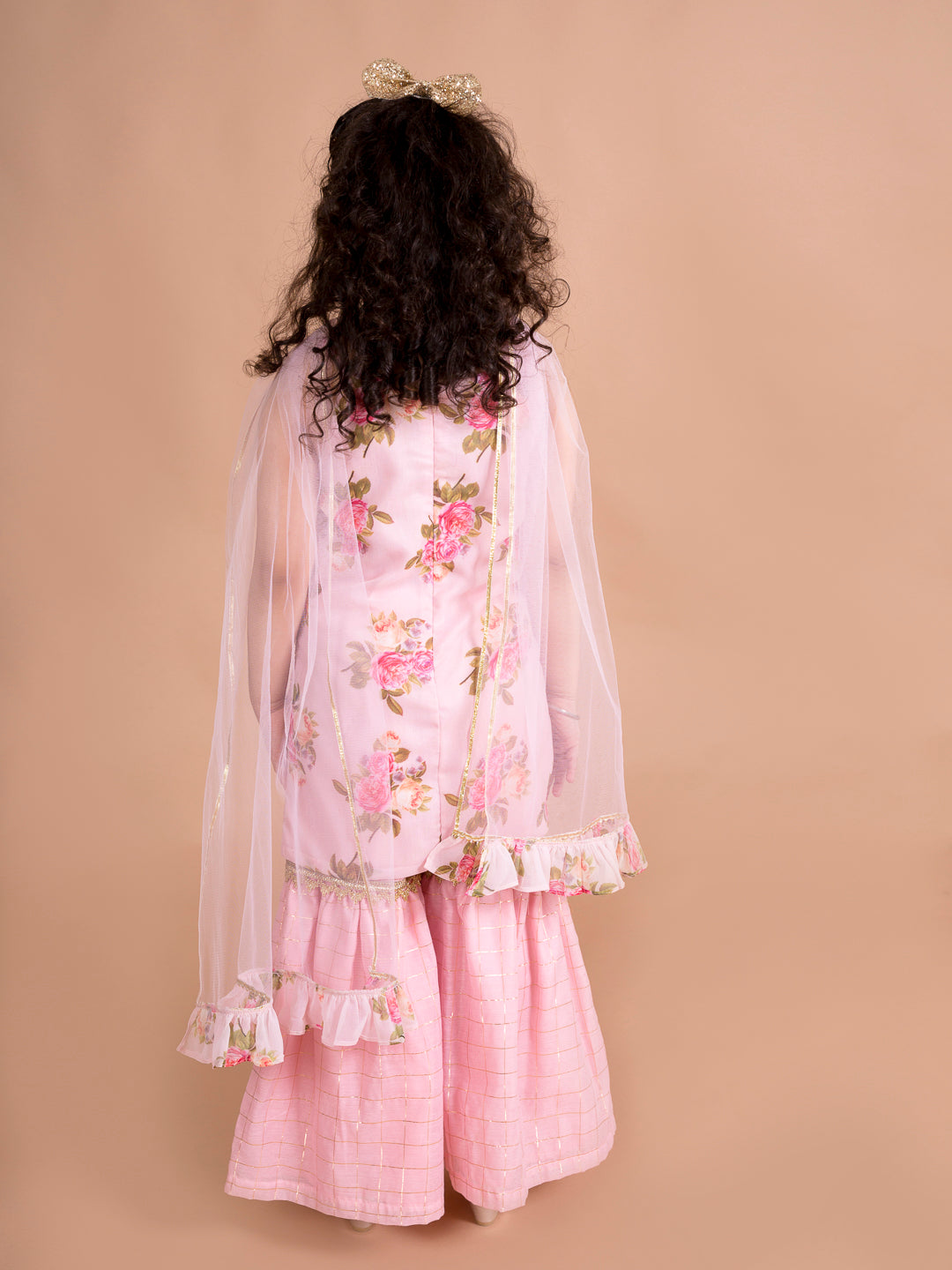 Pspeaches Girls Pink Floral Printed Kurti With Sharara With Dupatta (SHA-PINK GGT)