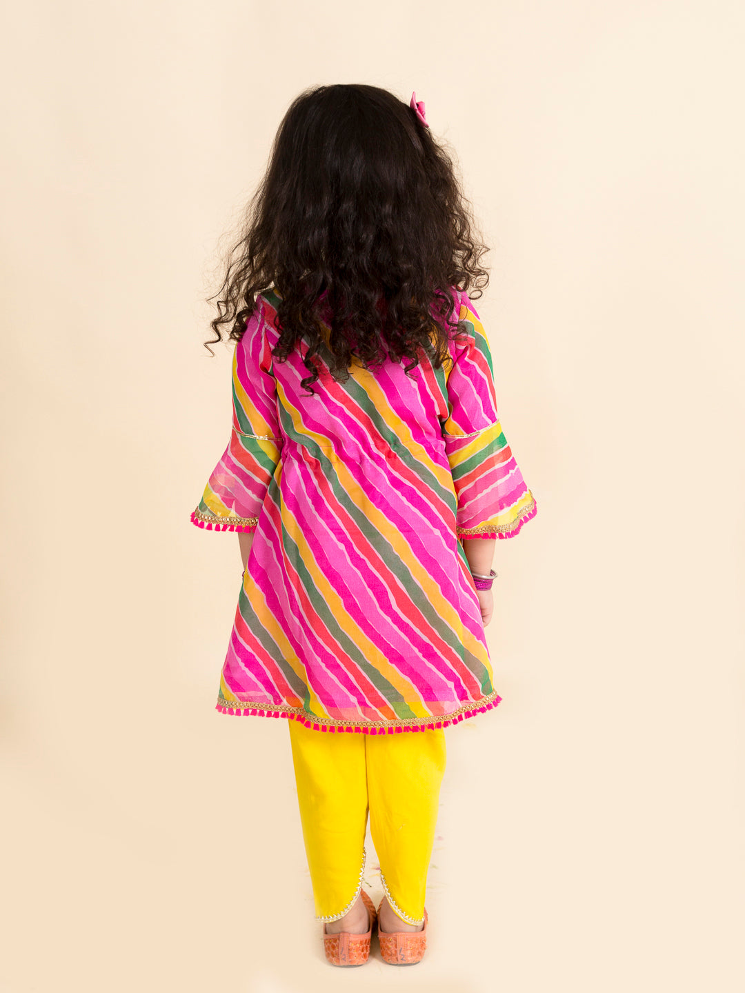 Pspeaches Girls Pink Printed Kurta With Dhoti Pants (DH-PINK LEHERIYA)