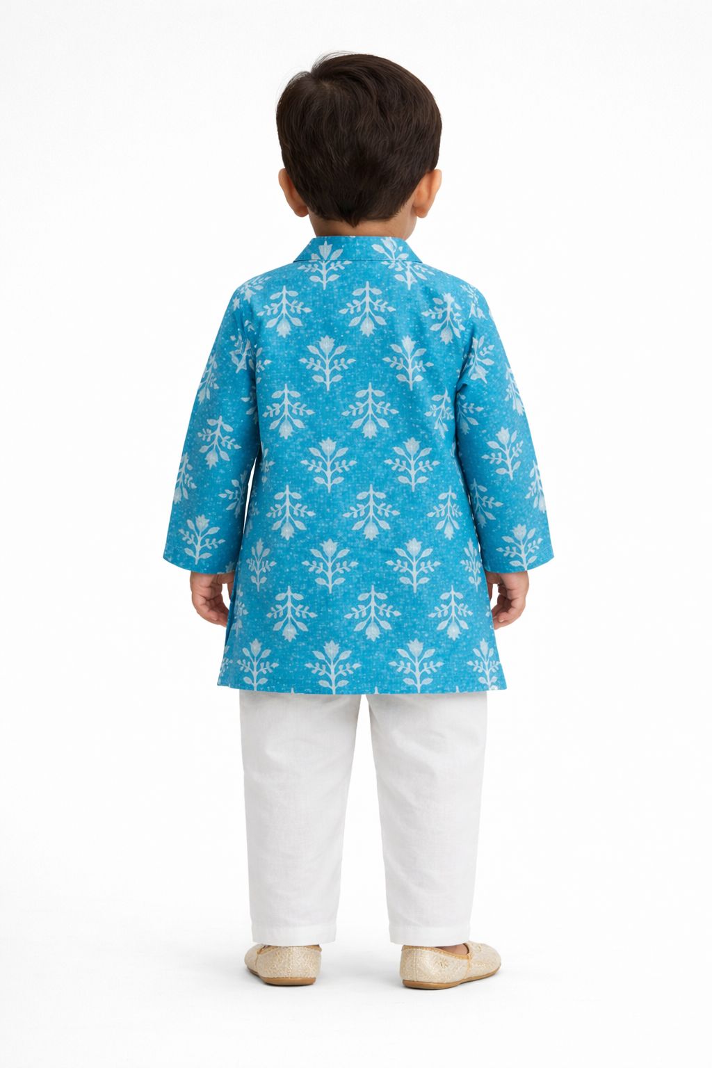 Pspeaches Baby Boys Blue & White Ethnic Booti Print Cotton Straight Fit Kurta With Pyjama Set ( Sku-Inb-Bluebooti )