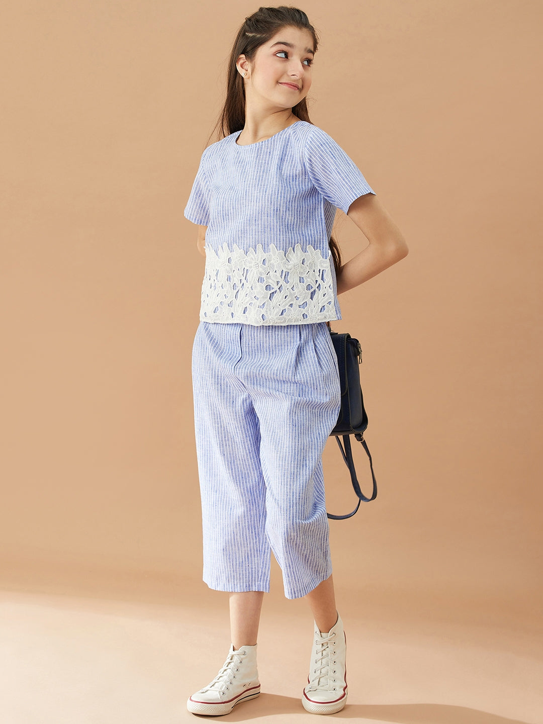 Girls Striped Top With Capris (s-blue)