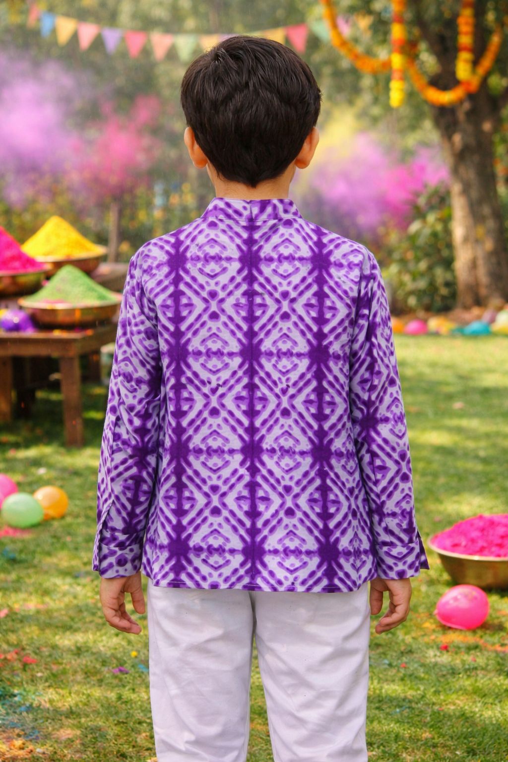 Pspeaches Boys Purple & White Ethnic shibori  Straight Fit Cotton Kurta Shirt ( Sku-Shkp-Purpleshibori )