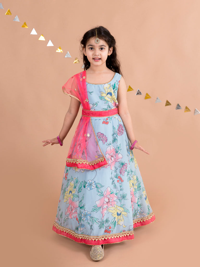 Pspeaches Floral Print A-Line Ethnic Dress (IW-Bluedigital)