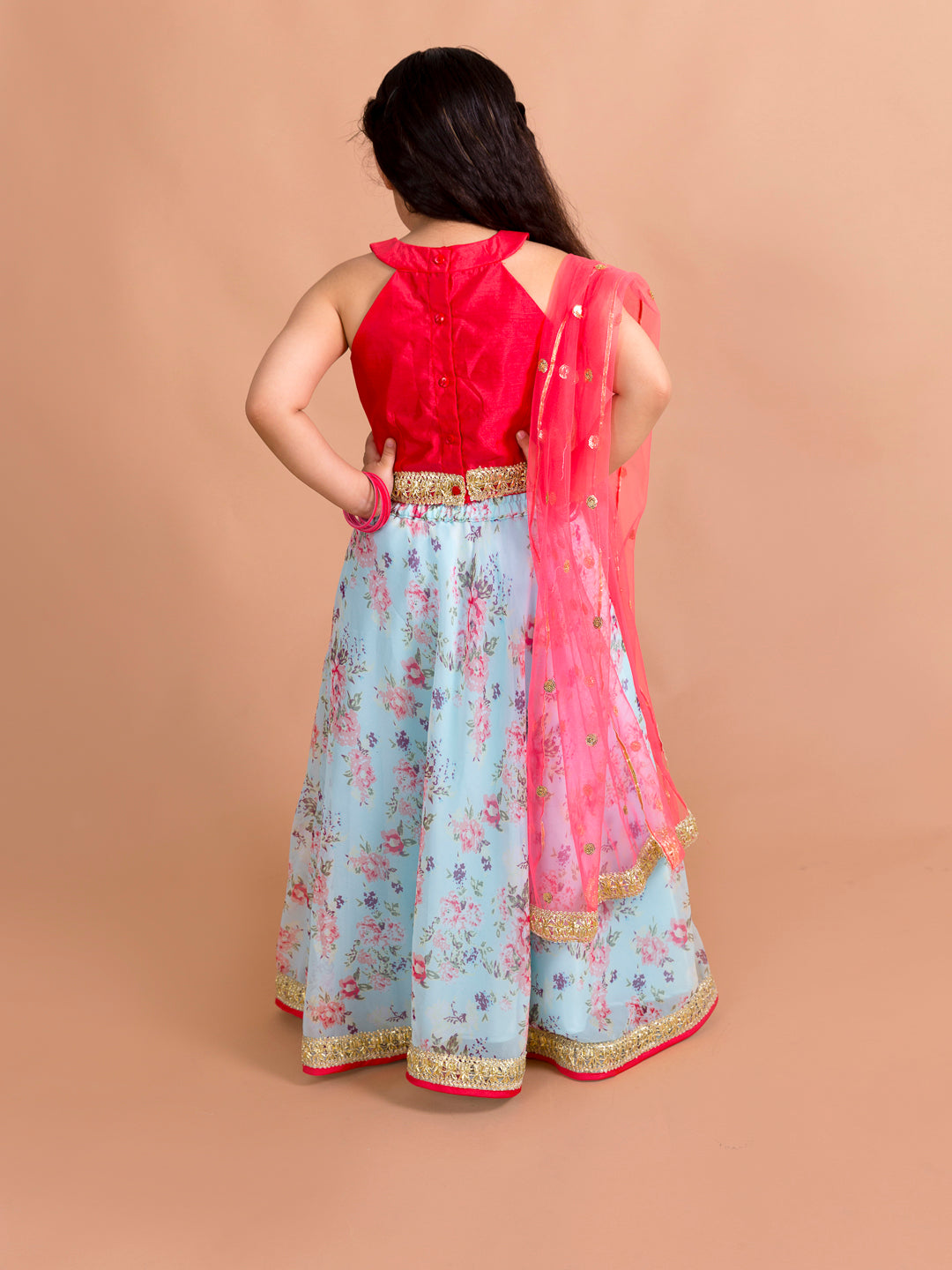 Ps Peaches Girls Red Blue Floral Lehenga Choli Set (L-BLUE GGT FLORAL)