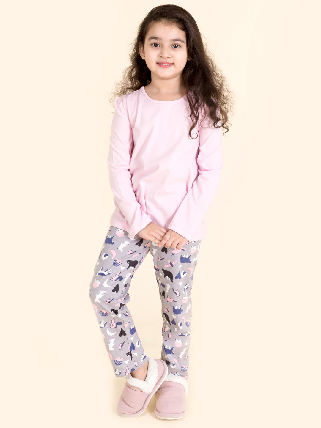 Girls Pack of 2 Pure Cotton Printed Night suits (NW-GreyStoryCombo)