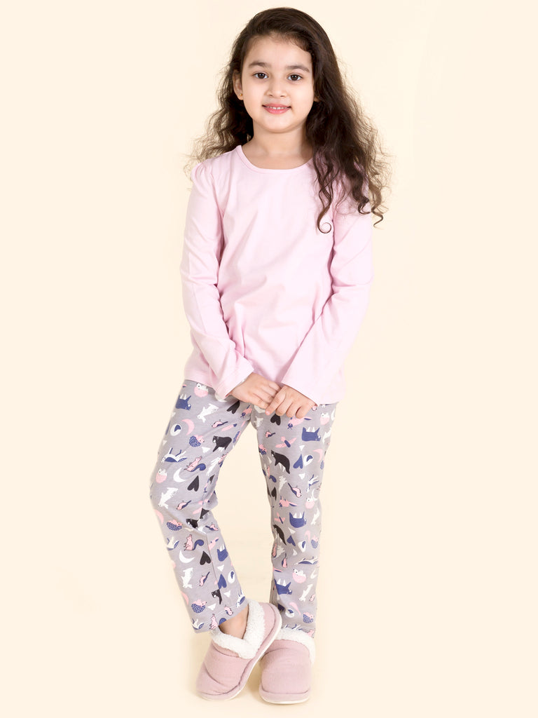 Girls Pack of 2 Pure Cotton Printed Night suits (NW-GreyStoryCombo)