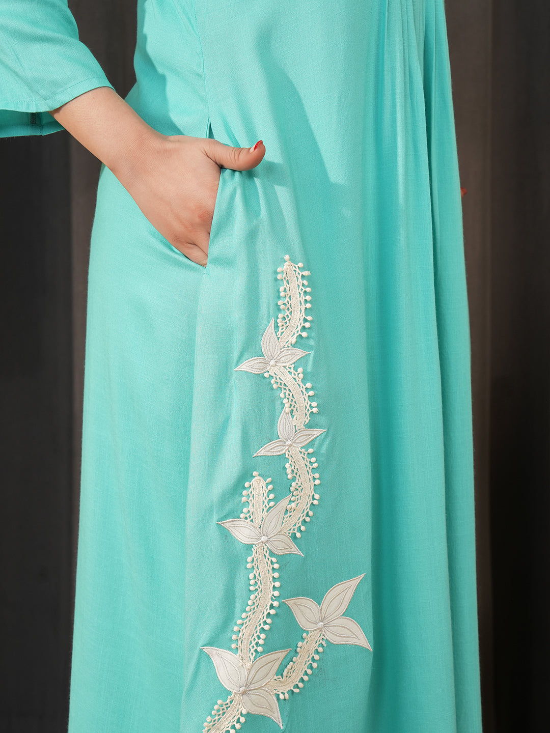 Aqua Blue Lace Embroidered Kurta Set
