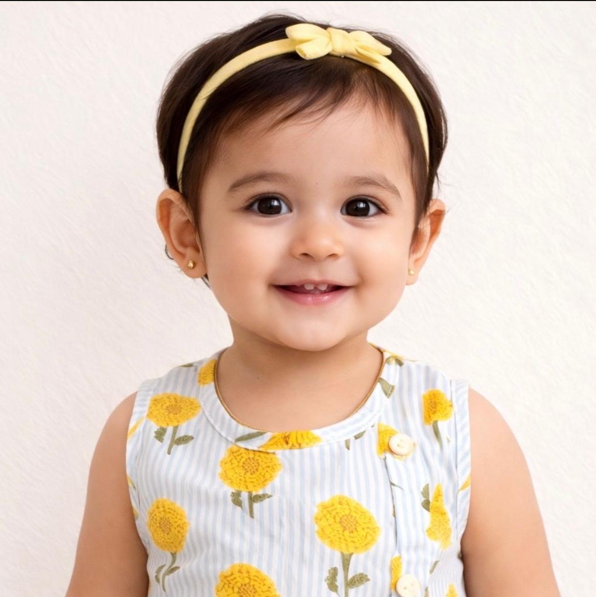 Pspeaches Baby Girls Blue & White Ethnic Floral Print Cotton Straight Fit Kurta With Pant Set ( Sku-Ing-Bluestripes )