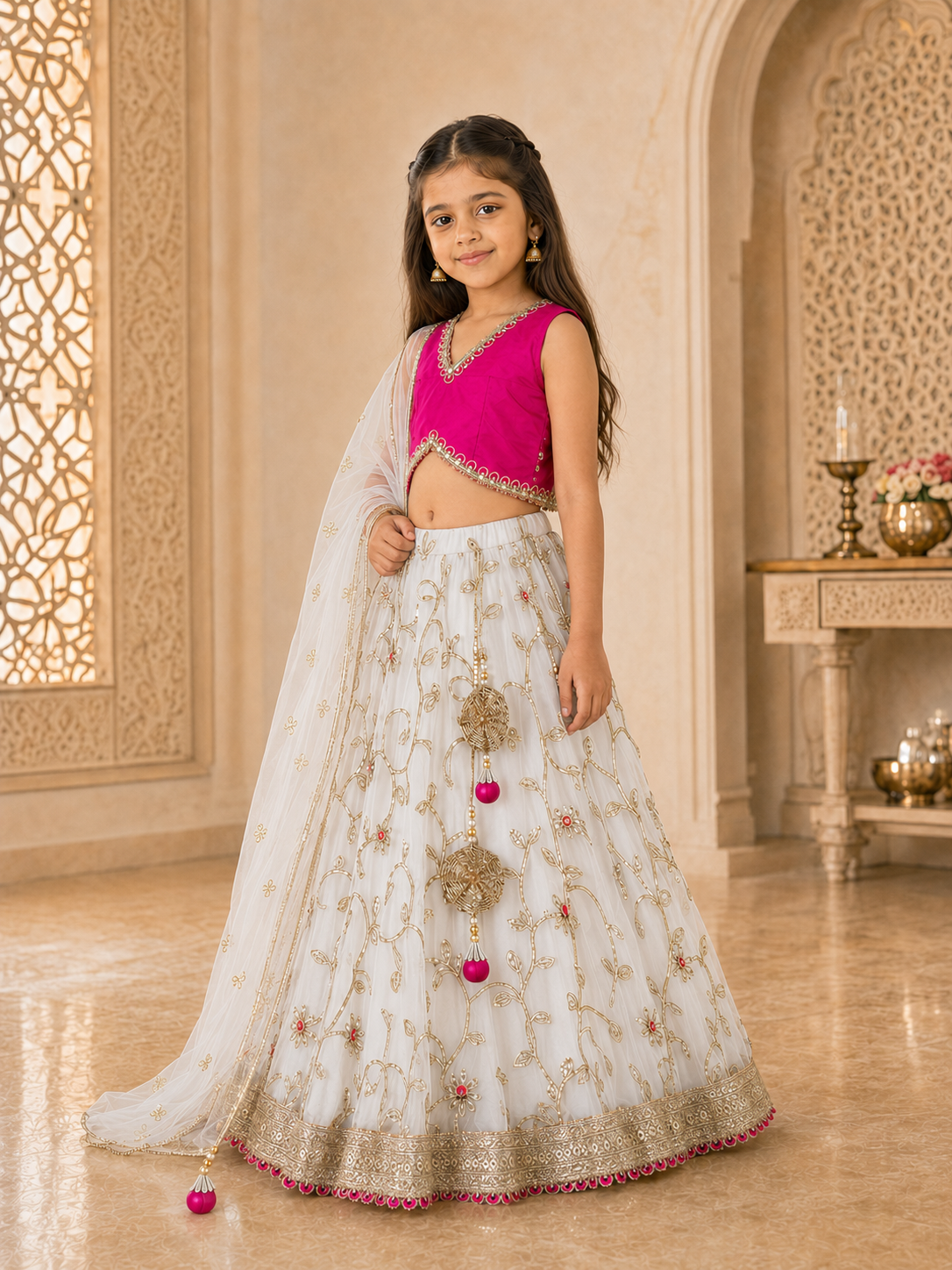 Girls Embroidered Fitted Lehenga Choli With Dupatta (L-MAGTAFFETA)