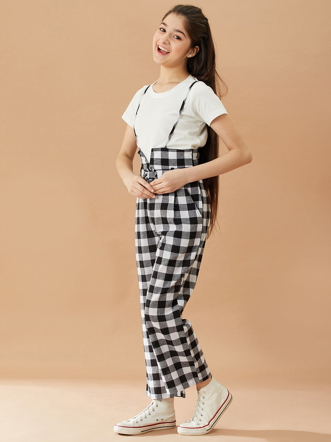 Girls T-Shirt With Trousers (s-blackcheck)
