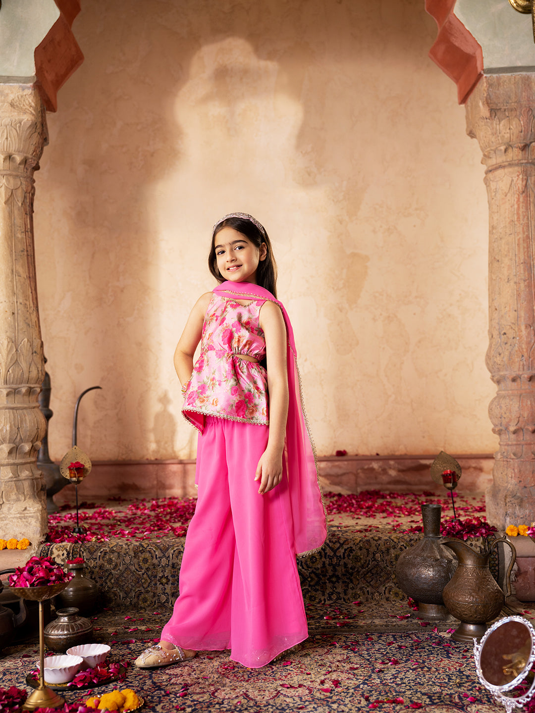 3-Piece Dupion Top, Palazzo & Dupatta Set (IW25009106)