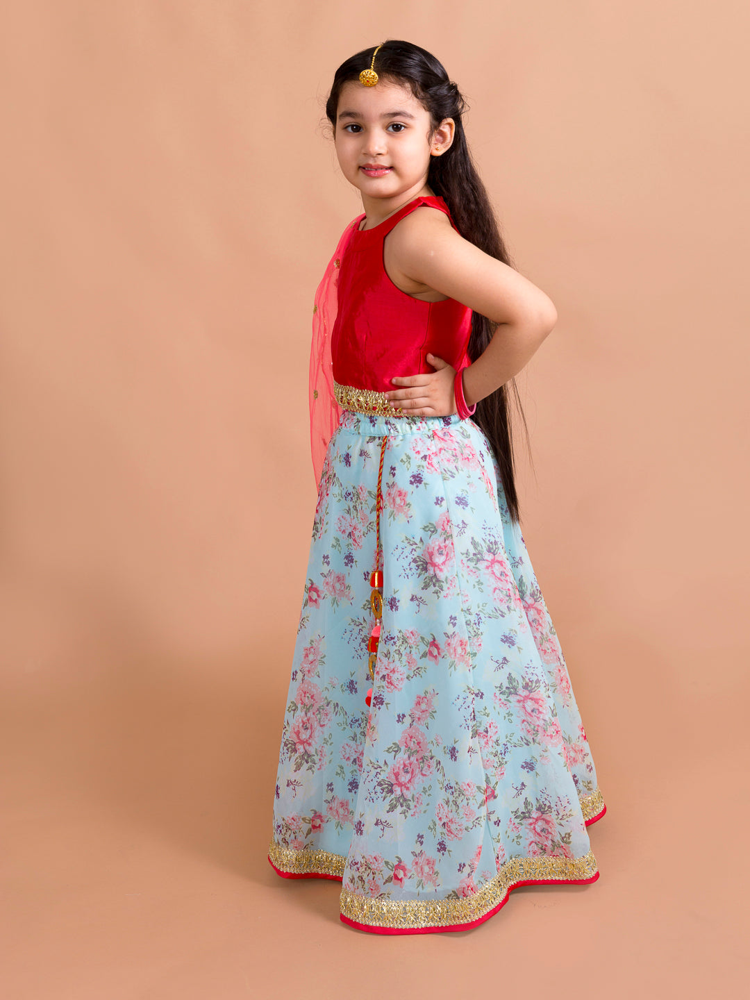 Ps Peaches Girls Red Blue Floral Lehenga Choli Set (L-BLUE GGT FLORAL)