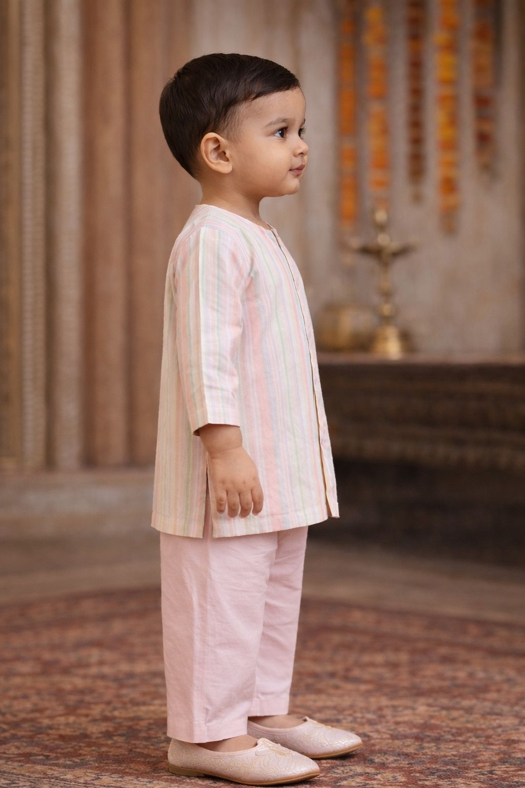 Pspeaches Baby Boys Multi Ethnic Stripe Cotton Straight Fit Kurta With Pyjama Set ( Sku-Inb-Lurexstripes )