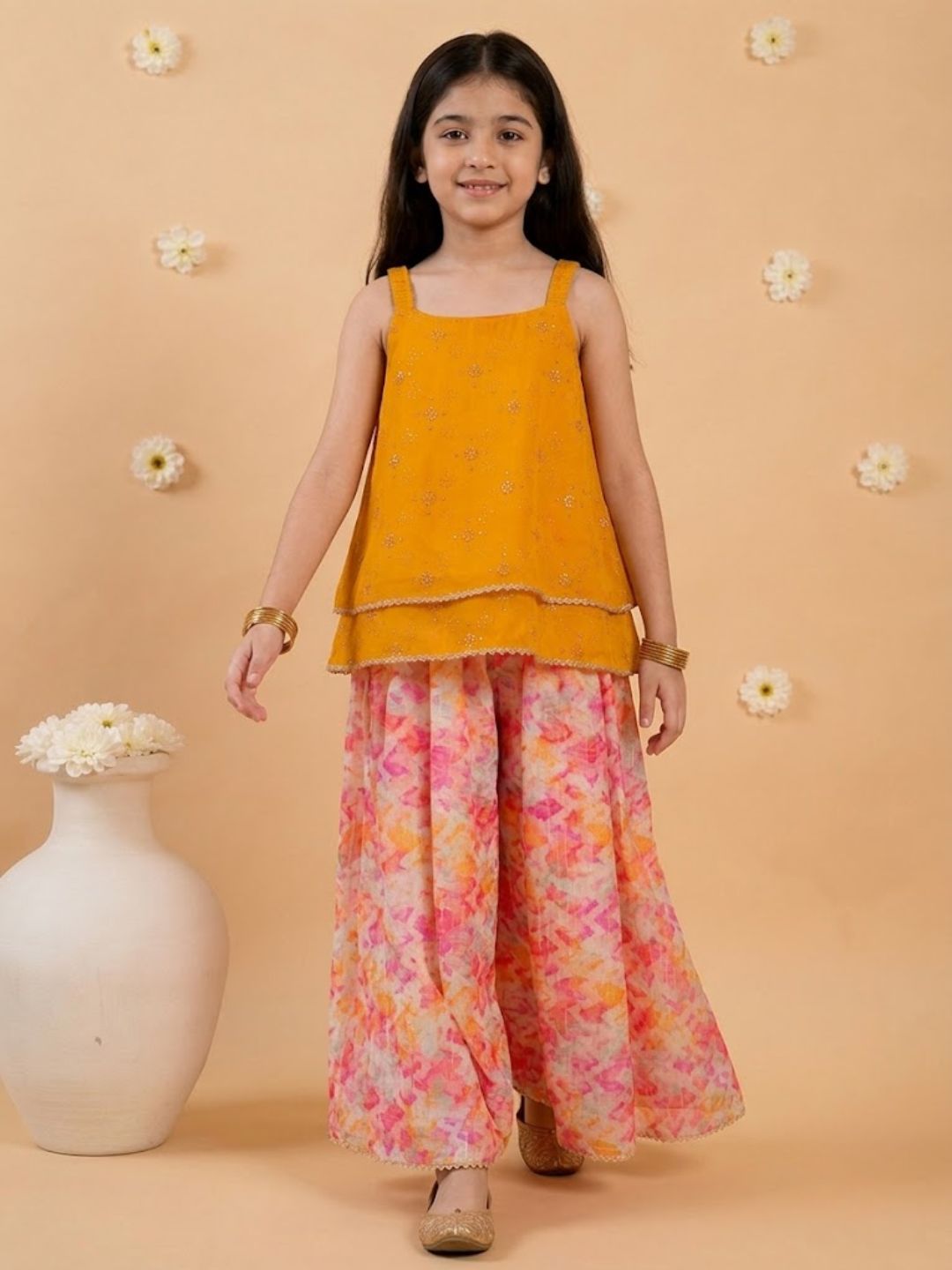 2-Piece Muslin Peplum Top & Lehenga Set (IW-MULTIORGANZA)