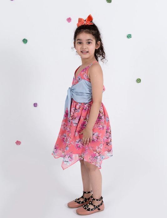 Pspeaches Coral Floral Chiffon Dress (D-CORAL CHIFFON)