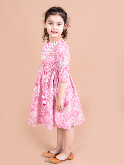 Pspeaches Pink Floral Printed Pure Cotton Dress (IW-PINK FLORAL)