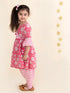 Pspeaches Girls Pink Floral Striped Pure Cotton Kurti With Patiala (KS-PINK ANGRAKHA)