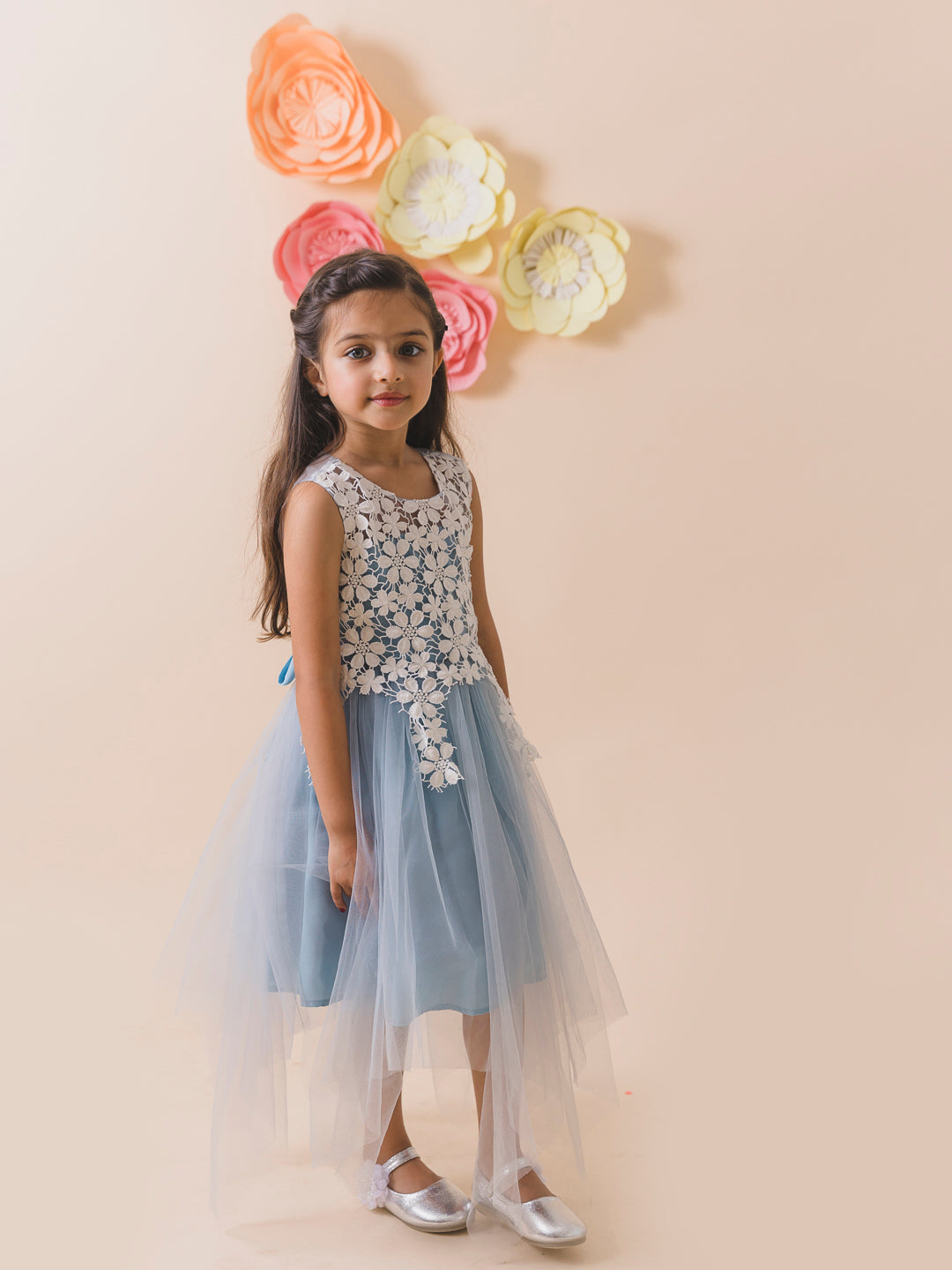 Blue Net Solid Maxi Dress (D-BLUELAY)