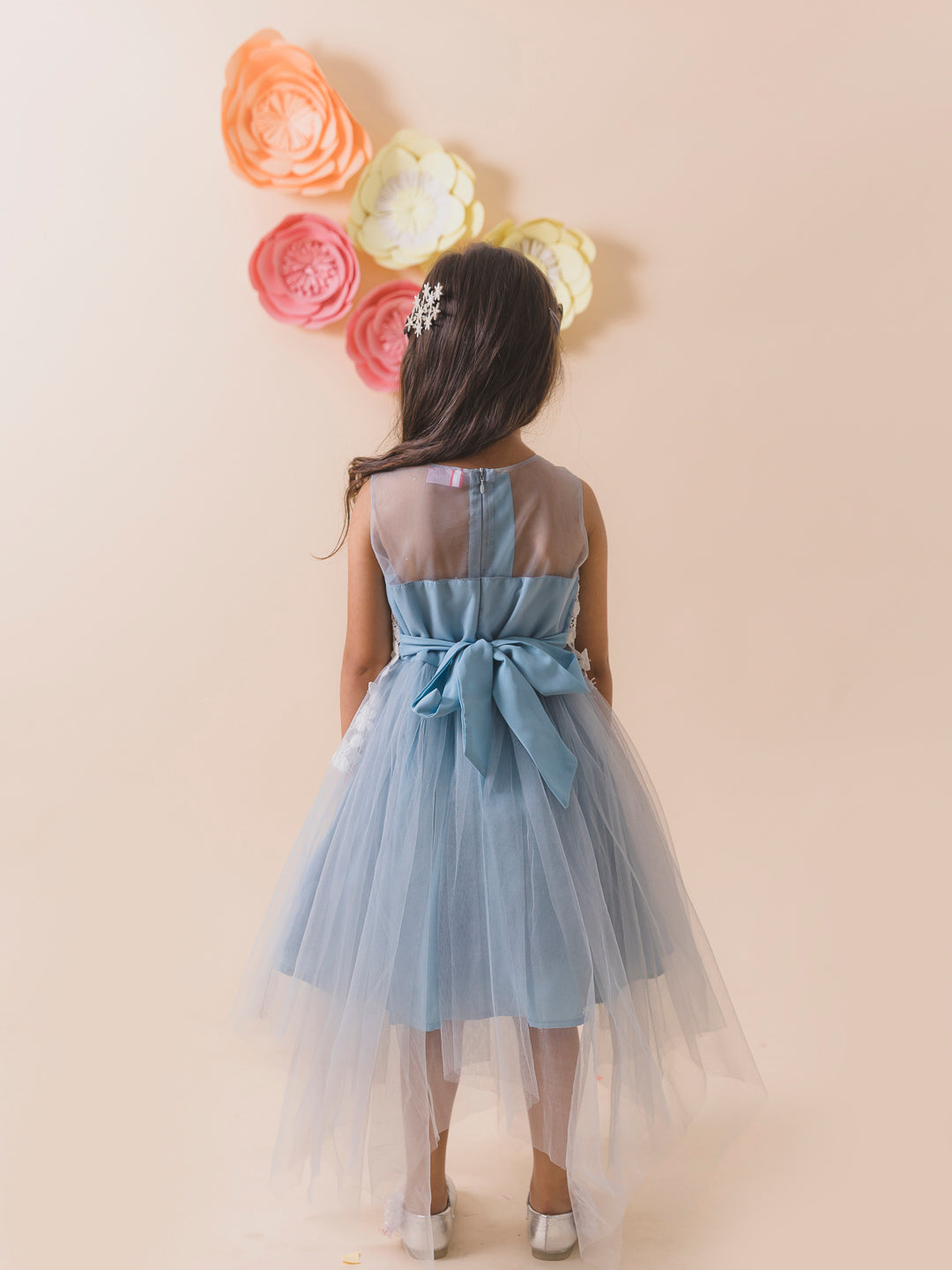 Blue Net Solid Maxi Dress (D-BLUELAY)