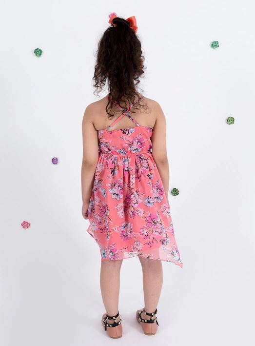Pspeaches Coral Floral Chiffon Dress (D-CORAL CHIFFON)