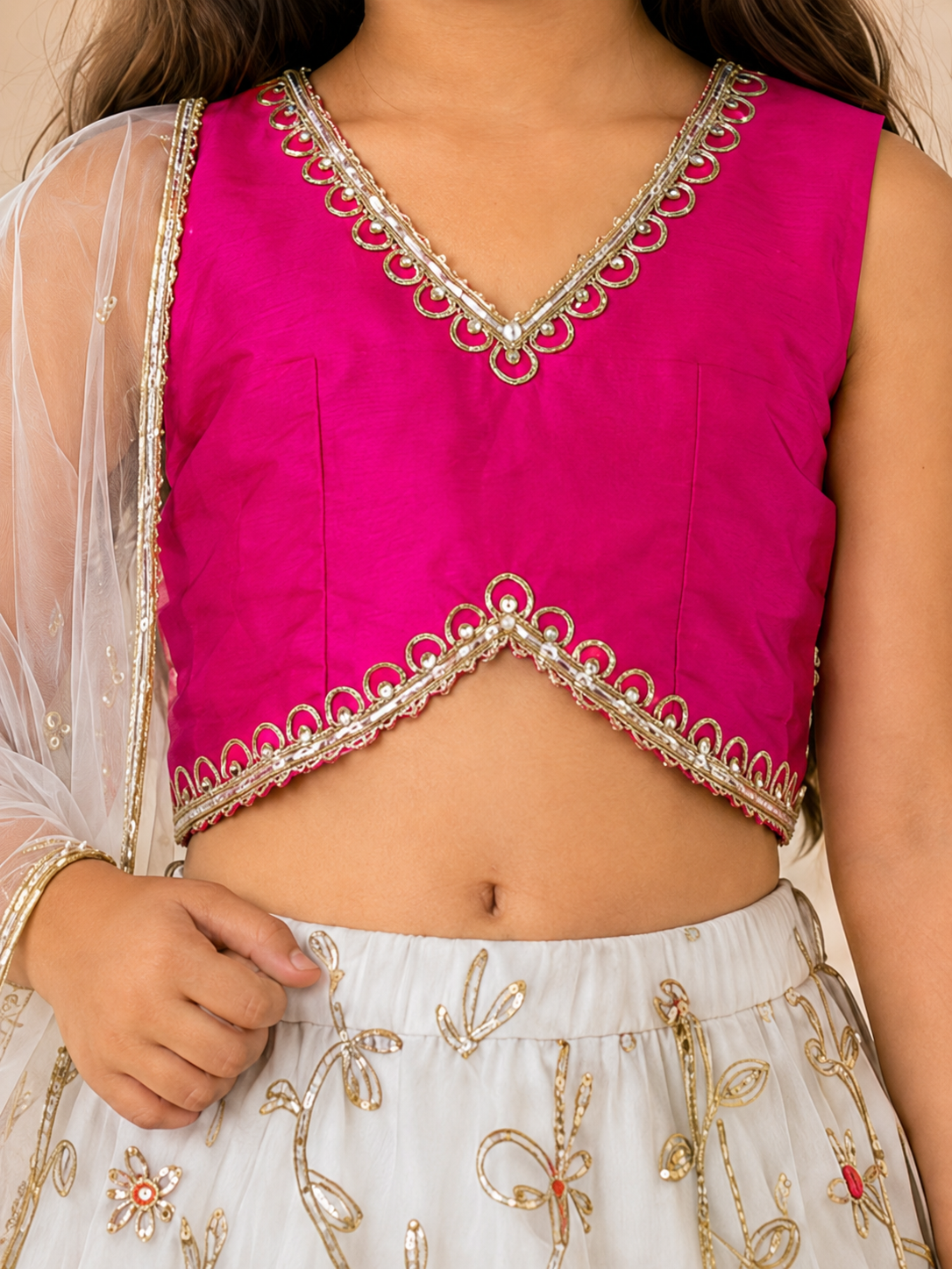 Girls Embroidered Fitted Lehenga Choli With Dupatta (L-MAGTAFFETA)