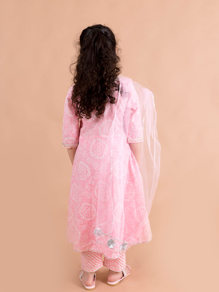 Pspeaches Girls Pink Printed Angrakha Pure Cotton Kurta Set (KS-Angrakhapink)