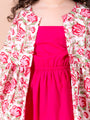 Pspeaches Magenta White Floral A-Line Cotton Dress With Attached Shrug (IW-FLORAL CAPE)