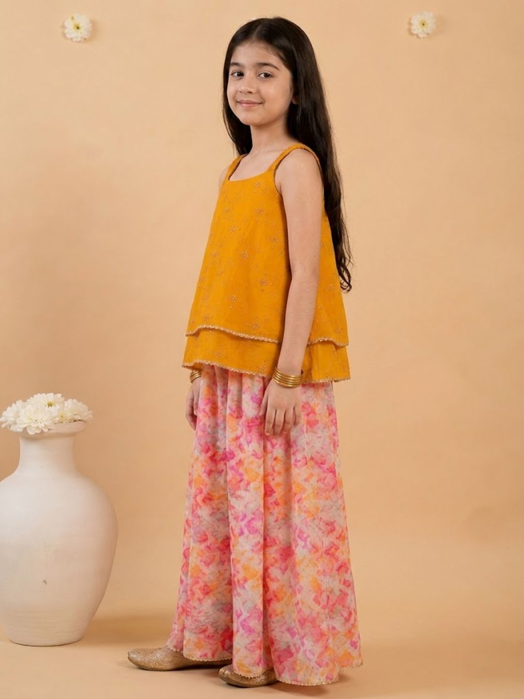 2-Piece Muslin Peplum Top & Lehenga Set (IW-MULTIORGANZA)