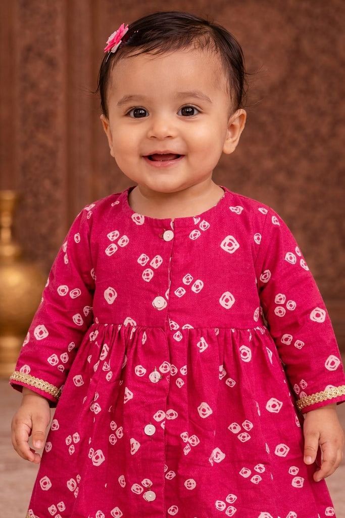 Pspeaches Baby Girls Rani Pink Ethnic Booti Print Cotton A-Line Kurta & Pant Set ( Sku-Ing-Ranibooti )