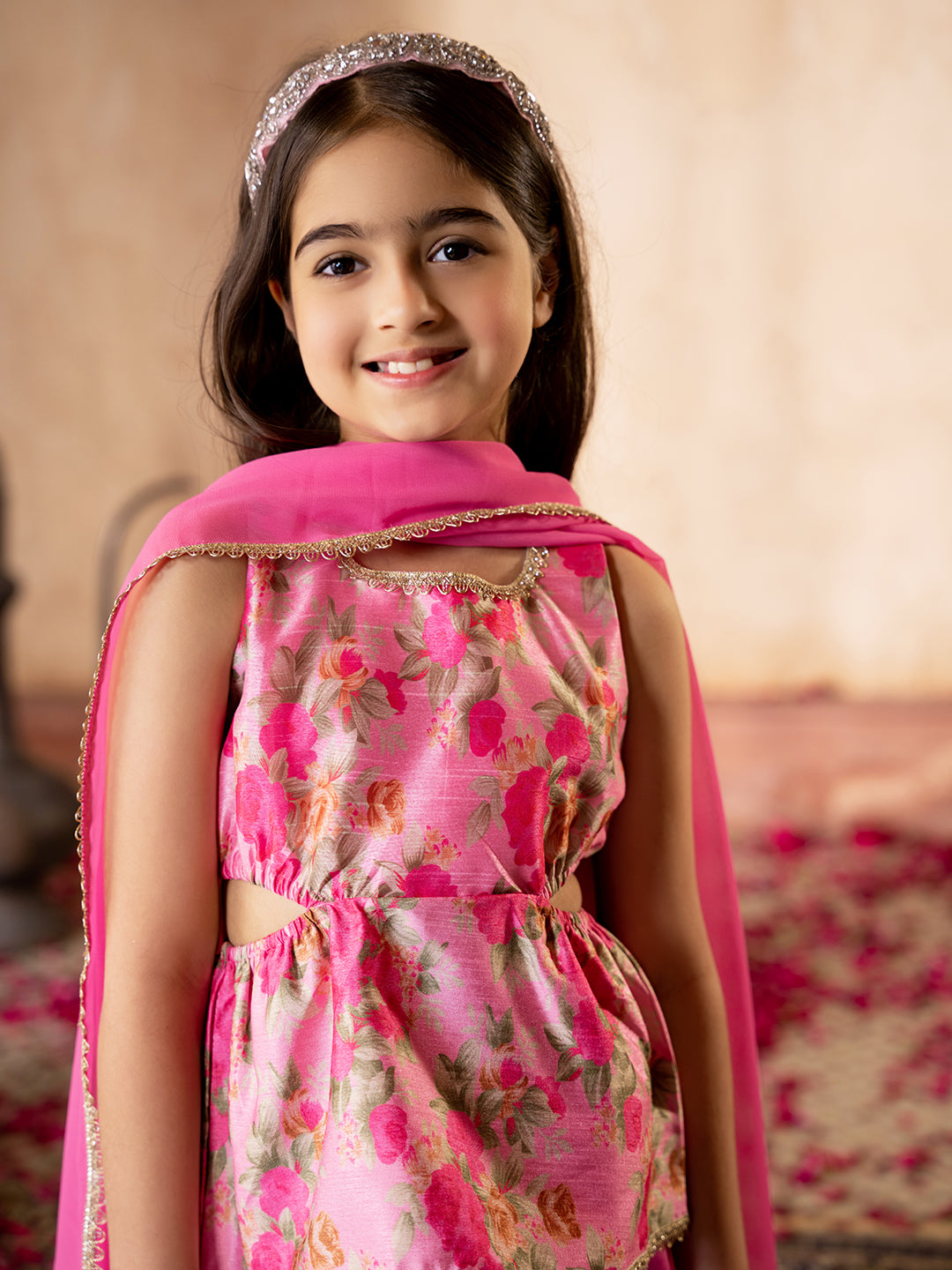 3-Piece Dupion Top, Palazzo & Dupatta Set (IW25009106)