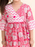Pspeaches Girls Pink Floral Striped Pure Cotton Kurti With Patiala (KS-PINK ANGRAKHA)