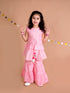 Pspeaches Girls Pink Floral Striped Empire Pure Cotton Kurti With Sharara (SHA-PIN BANDHNI)