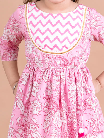 Pspeaches Pink Floral Printed Pure Cotton Dress (IW-PINK FLORAL)