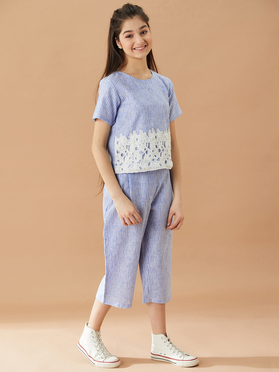 Girls Striped Top With Capris (s-blue)
