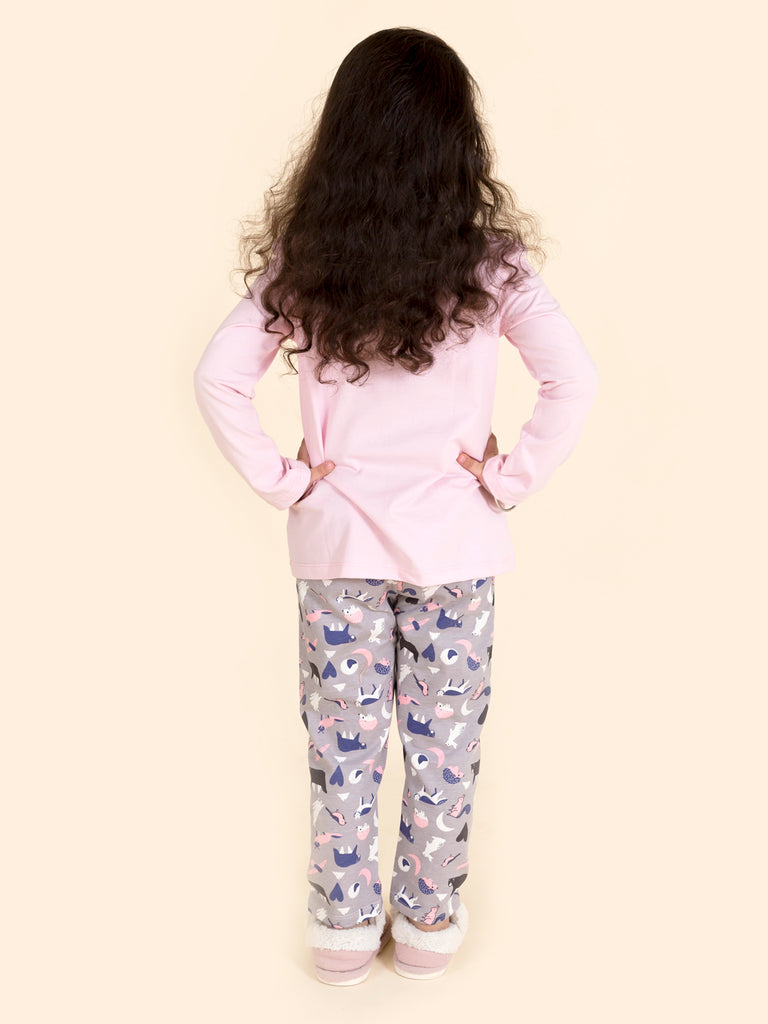 Girls Pack of 2 Pure Cotton Printed Night suits (NW-GreyStoryCombo)