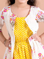 Pspeaches Yellow White Floral A-Line Cotton Dress With Attached Shrug (IW-Mughalflowers)